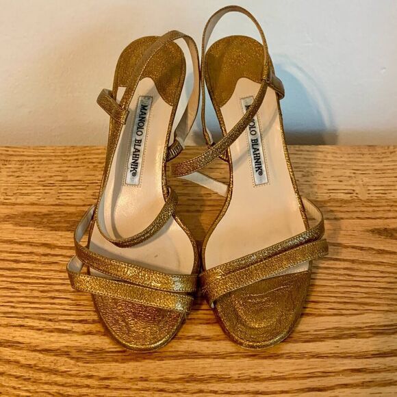 Manolo Blahnik Copper Gold 2000s y2k Strappy heels 36 Sandal Stiletto Carrie - Picture 7 of 16